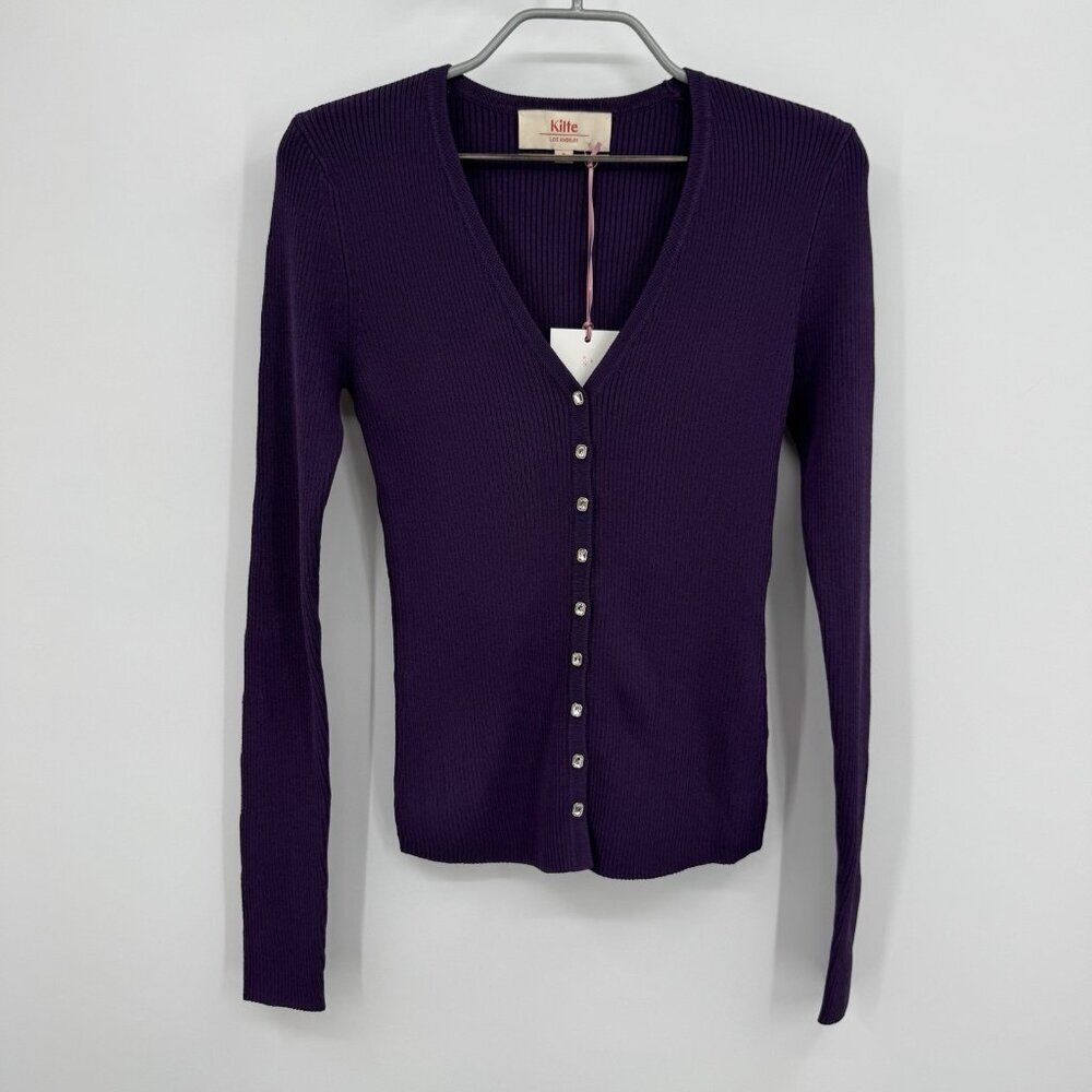 Kilte Collection The Katherine Rib Knit Cardigan size 0 XS Plum Purple Rayon